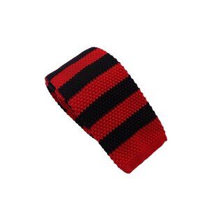 Unbranded Silk Knit Necktie OS Black Red Striped Textured Square-End Business